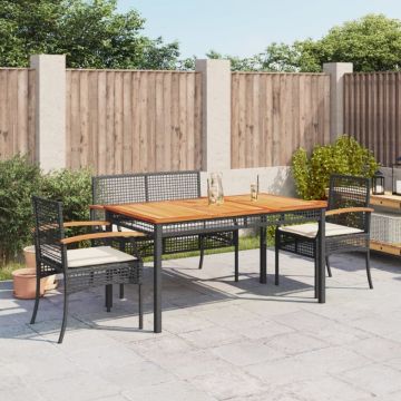 Set mobilier de grădină cu perne, 4 piese, negru, poliratan