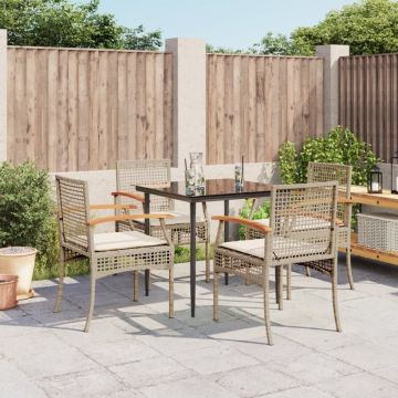 Set mobilier de grădină cu perne, 5 piese, bej, poliratan