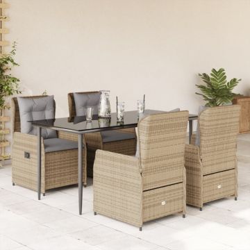 Set mobilier de grădină cu perne, 5 piese, bej, poliratan