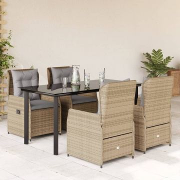 Set mobilier de grădină cu perne, 5 piese, bej, poliratan