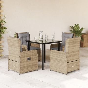 Set mobilier de grădină cu perne, 5 piese, bej, poliratan