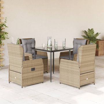 Set mobilier de grădină cu perne, 5 piese, bej, poliratan