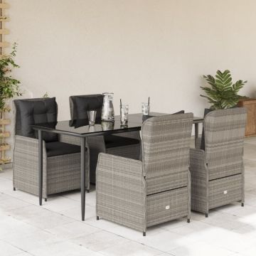Set mobilier de grădină cu perne, 5 piese gri deschis poliratan