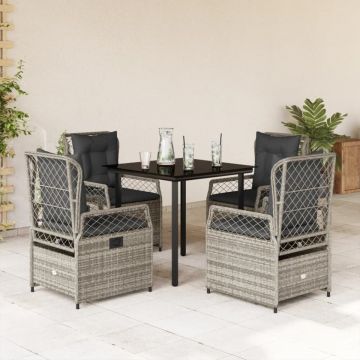 Set mobilier de grădină cu perne, 5 piese, gri, poliratan