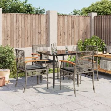 Set mobilier de grădină cu perne, 5 piese, gri, poliratan