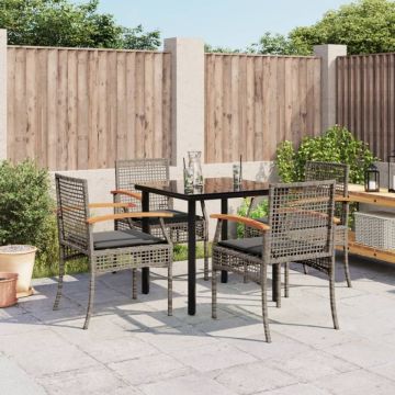 Set mobilier de grădină cu perne, 5 piese, gri, poliratan
