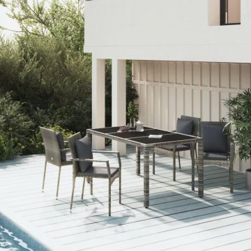 Set mobilier de grădină cu perne, 5 piese, gri, poliratan