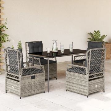 Set mobilier de grădină cu perne, 5 piese, gri, poliratan