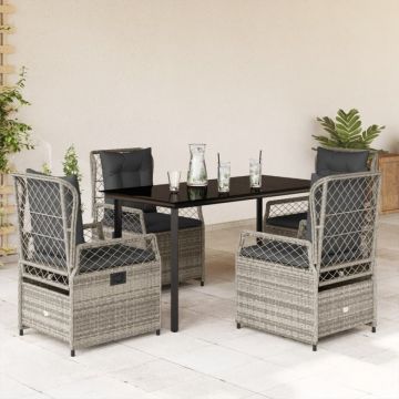Set mobilier de grădină cu perne, 5 piese, gri, poliratan