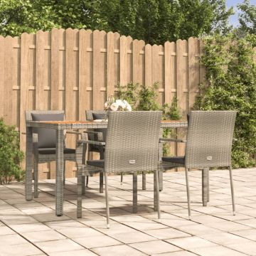 Set mobilier de grădină cu perne, 5 piese, gri, poliratan