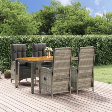 Set mobilier de grădină cu perne, 5 piese, gri, poliratan