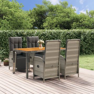 Set mobilier de grădină cu perne, 5 piese, gri, poliratan