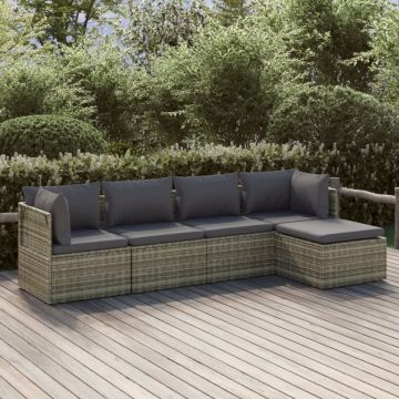 Set mobilier de grădină cu perne, 5 piese, gri, poliratan