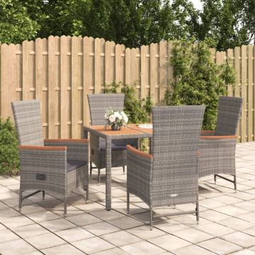 Set mobilier de grădină cu perne, 5 piese, gri, poliratan