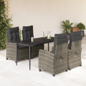 Set mobilier de grădină cu perne, 5 piese, gri, poliratan