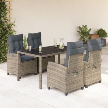 Set mobilier de grădină cu perne, 5 piese, gri, poliratan