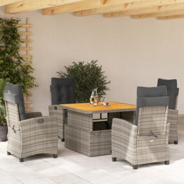 Set mobilier de grădină cu perne, 5 piese, gri, poliratan