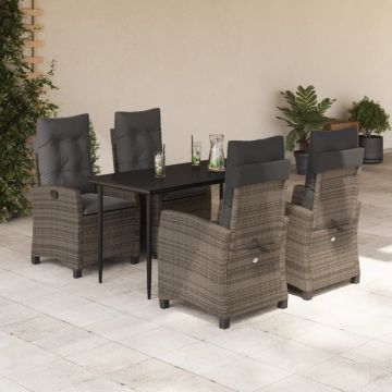 Set mobilier de grădină cu perne, 5 piese, gri, poliratan