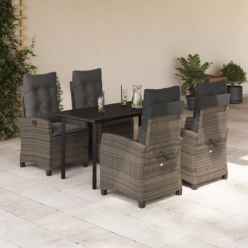 Set mobilier de grădină cu perne, 5 piese, gri, poliratan