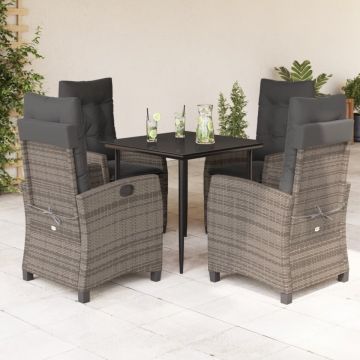 Set mobilier de grădină cu perne, 5 piese, gri, poliratan