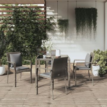 Set mobilier de grădină cu perne, 5 piese, gri, poliratan