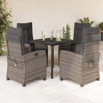 Set mobilier de grădină cu perne, 5 piese, gri, poliratan