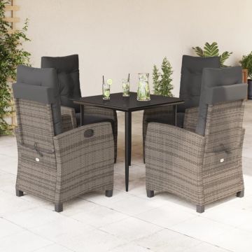 Set mobilier de grădină cu perne, 5 piese, gri, poliratan