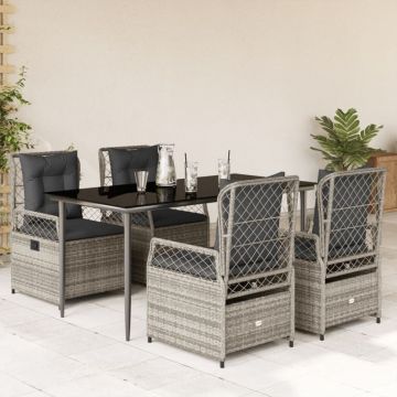 Set mobilier de grădină cu perne, 5 piese, gri, poliratan