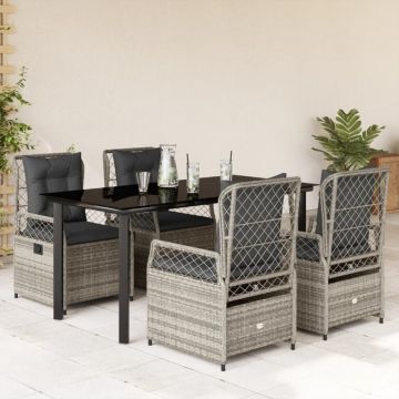 Set mobilier de grădină cu perne, 5 piese, gri, poliratan