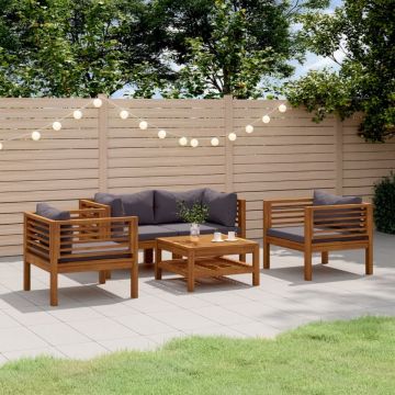 Set mobilier de grădină cu perne, 5 piese, lemn masiv acacia