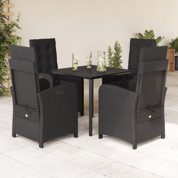 Set mobilier de grădină cu perne, 5 piese, negru, poliratan