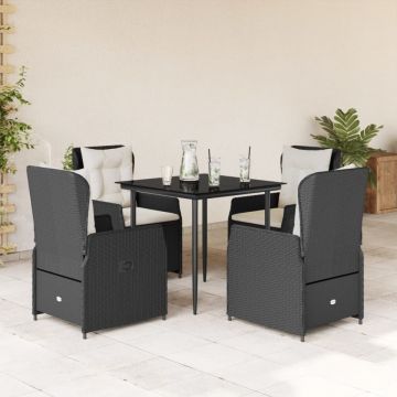 Set mobilier de grădină cu perne, 5 piese, negru, poliratan