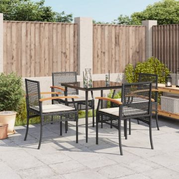 Set mobilier de grădină cu perne, 5 piese, negru, poliratan