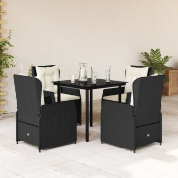 Set mobilier de grădină cu perne, 5 piese, negru, poliratan