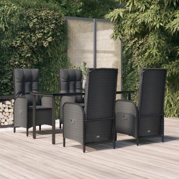 Set mobilier de grădină cu perne, 5 piese, negru, poliratan