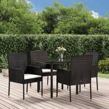 Set mobilier de grădină cu perne, 5 piese, negru, poliratan