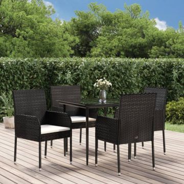 Set mobilier de grădină cu perne, 5 piese, negru, poliratan
