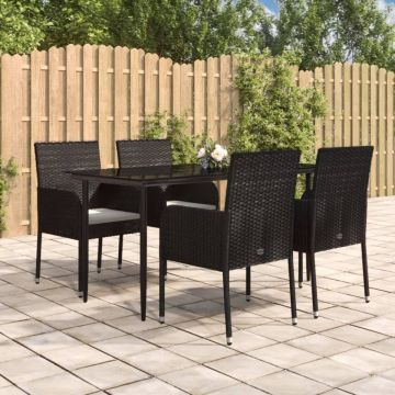 Set mobilier de grădină cu perne, 5 piese, negru, poliratan