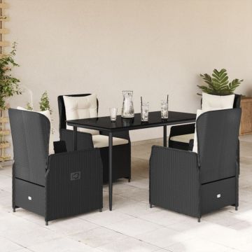 Set mobilier de grădină cu perne, 5 piese, negru, poliratan