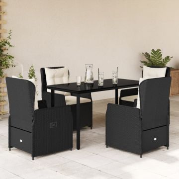 Set mobilier de grădină cu perne, 5 piese, negru, poliratan