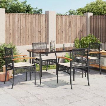 Set mobilier de grădină cu perne, 5 piese, negru, poliratan