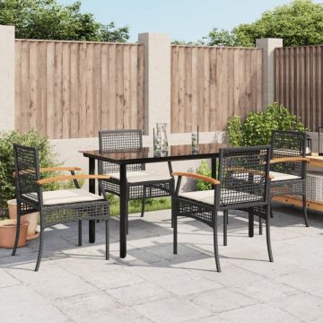 Set mobilier de grădină cu perne, 5 piese, negru, poliratan