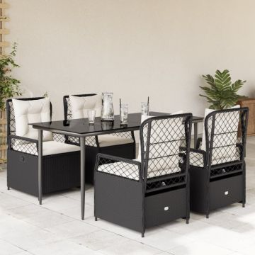 Set mobilier de grădină cu perne, 5 piese, negru, poliratan