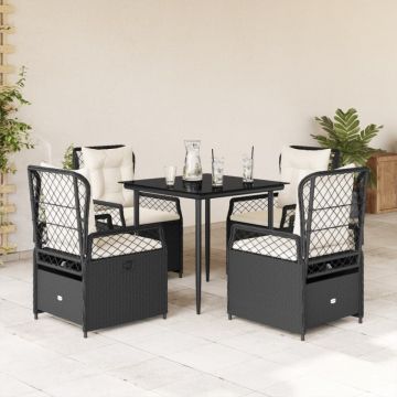 Set mobilier de grădină cu perne, 5 piese, negru, poliratan