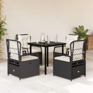 Set mobilier de grădină cu perne, 5 piese, negru, poliratan
