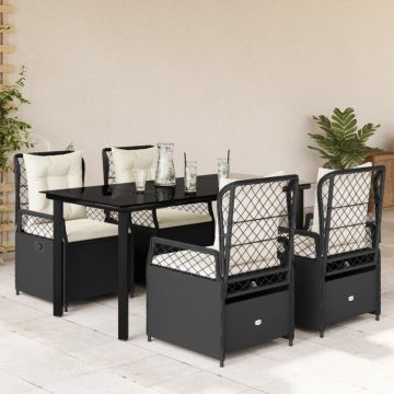 Set mobilier de grădină cu perne, 5 piese, negru, poliratan