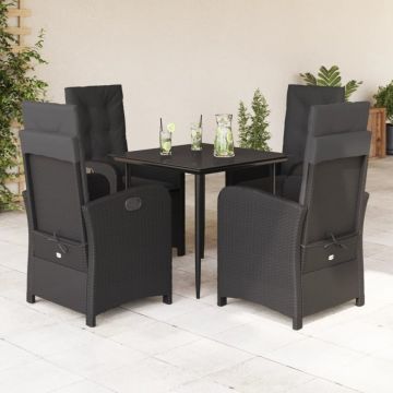 Set mobilier de grădină cu perne, 5 piese, negru, poliratan