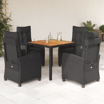 Set mobilier de grădină cu perne, 5 piese, negru, poliratan