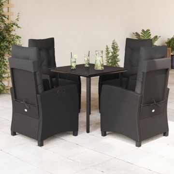 Set mobilier de grădină cu perne, 5 piese, negru, poliratan