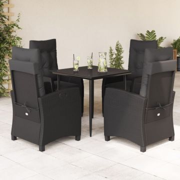 Set mobilier de grădină cu perne, 5 piese, negru, poliratan